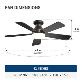42" Low Profile Ceiling Fan with Light & Remote, Flush Mount, 3CCT Dimmable, Reversible, Quiet, DC Motor - 3