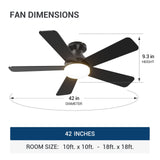 42" Low Profile Ceiling Fan with Light & Remote, Flush Mount, 3CCT Dimmable, Reversible, Quiet - 3