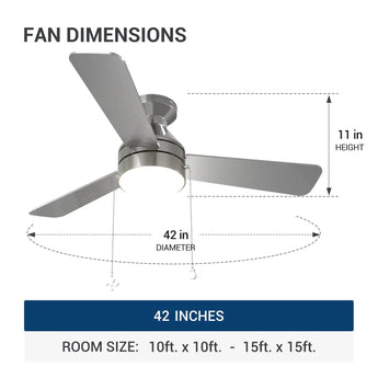 42" Low Profile Ceiling Fan with Light, Remote & Pull Chain, Flush Mount, 5CCT Dimmable, Reversible, Quiet - 15
