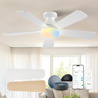 42" Smart Ceiling Fan with Lights, Low Profile White Ceiling Fan with Remote & Alexa Control, Quiet Reversible DC Fan - 3