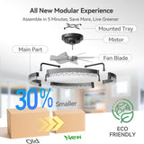 24" Low Profile Fandelier Ceiling Fan with Light & Remote, Flush Mount, Crystal Design, 3 - CCT Dimmable, Modern LED Fan - 6