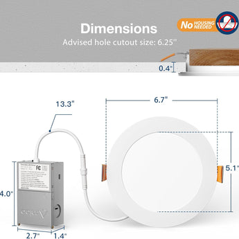 20 - Pack 6 Inch Canless LED Recessed Lights, Ultra - Thin 5CCT 2700K–6000K, 1200LM Dimmable, Junction Box, ETL - 5