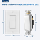 Amico-15A Single Pole & 3-Way Rocker Light Switch with Wall Plate & Screws - White-4