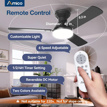 42" Low Profile Ceiling Fan with Light & Remote,2 Pack, Flush Mount, 3 - CCT Dimmable, Reversible–Indoor/Outdoo & Noiseless - 6