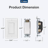 Amico-15A Single Pole Rocker Light Switch with Wall Plate & Screws- White-4