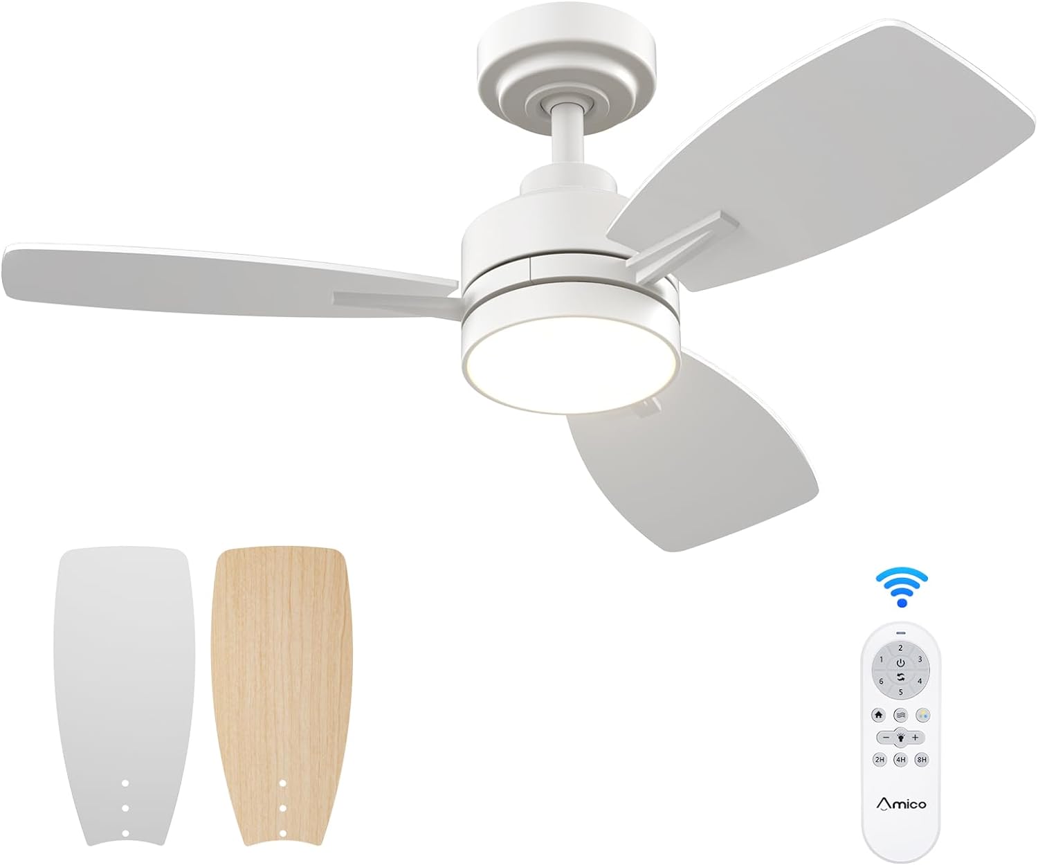 Amico 36/44/52 inch Ceiling Fan with Light and Remote Control, Reversi
