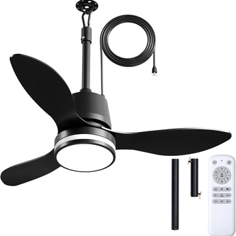 Amico 36" Outdoor Ceiling Fan with Light, IP65 Waterproof 3CCT 6 Speed Hanging Gazebo Fan, Remote Plug in for Patio Porch Garage, Black - 1