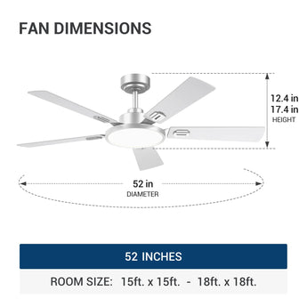 52" Black Ceiling Fan with Light & Remote, 3CCT Dimmable, Reversible, Quiet – Indoor/Outdoor - 16