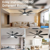 52" Ceiling Fan with Light & Remote, Quiet Reversible Black Modern Ceiling Fan with Dimmable 3CCT for Bedroom & Living Room - 8