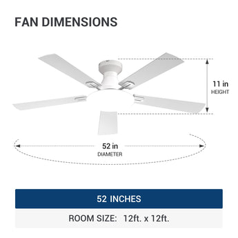 52" Flush Mount Ceiling Fan with Light, Remote, Low Profile, 3CCT Dimmable, Reversible, Quiet DC - 29