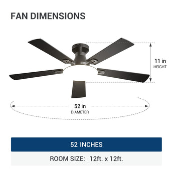 52" Flush Mount Ceiling Fan with Light, Remote, Low Profile, 3CCT Dimmable, Reversible, Quiet DC - 3