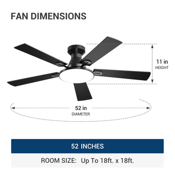 52" Flush Mount Smart Ceiling Fan with Light, Amico Reversible DC Motor, 3CCT Dimmable, 6 Speeds, Remote/APP/Alexa Control, Noiseless Black - 3