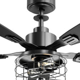 52-Inch Black Farmhouse Caged Ceiling Fan with Light, Remote Control, 3CCT Dimmable Quiet-5