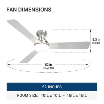 52" Low Profile Ceiling Fan with Light & Remote, Flush Mount, 3 - CCT Dimmable, Reversible & Noiseless,4 Colors Available - 17