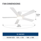 52" Low Profile Ceiling Fan with Light & Remote, Flush Mount, 3CCT Dimmable, Reversible, Quiet, Indoor/Outdoor - 22