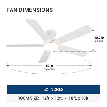 52" Low Profile Ceiling Fan with Light & Remote, Flush Mount, 3CCT Dimmable, Reversible, Quiet, Indoor/Outdoor - 22