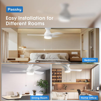 52" Low Profile Flush Mount Ceiling Fan with Light, Remote & Pull Chain, 5CCT Dimmable, Reversible, Quiet-3