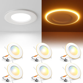 5/6 Inch LED Can Lights with Night Light, Retrofit Recessed Lighting Selectable 5CCT, 1100LM Downlight, Dimmable, ETL & FCC-7