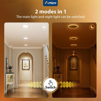 5/6 Inch LED Can Lights with Night Light, Retrofit Recessed Lighting Selectable 5CCT, 1100LM Downlight, Dimmable, ETL & FCC-2