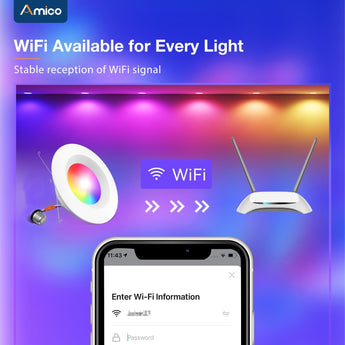 5/6 Inch Smart WiFi Recessed Lights, 6Pcs RGBCW Baffle Trim, Dimmable 12W=110W 1100LM, APP Control, IC & ETL Certified - 2