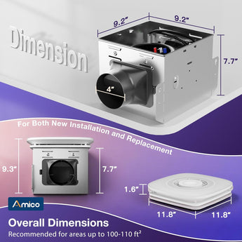 Amico-110 CFM Bathroom Exhaust Fan with Bluetooth Speaker & RGB Light, 1.0 Sone, 2000LM 3-CCT & Music Sync, Remote-5