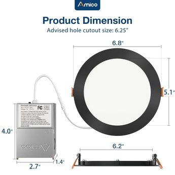 6 Inch Recessed LED Lighting, Slim Design, Selectable CCT, 1050 Lumens - 3