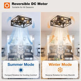 6 Speed Reversible Caged Ceiling Fan with Light Remote, Rustic Square Flush Mount Farmhouse Fandelier - 4