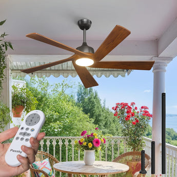 60 inch Ceiling Fans with Lights and Remote, Walnut Wood 5 Blades Ceiling Fan, Reversible, 3CCT, Dimmable, Noiseless, 6 Speeds Ceiling Fans for Bedroom Living Room Farmhouse Gazebo Patio - 1
