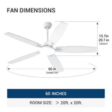 60 Inch Smart Ceiling Fan with Light, Wifi Alexa Remote Control Reversible 5 Blades 6 Speed 3CCT Dimmable Silent White Ceiling Fan for Bedroom Farmhouse - 3