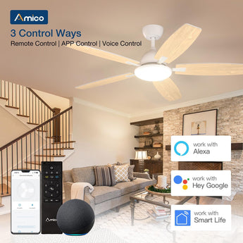 60 Inch Smart Ceiling Fan with Light, Wifi Alexa Remote Control Reversible 5 Blades 6 Speed 3CCT Dimmable Silent White Ceiling Fan for Bedroom Farmhouse - 5