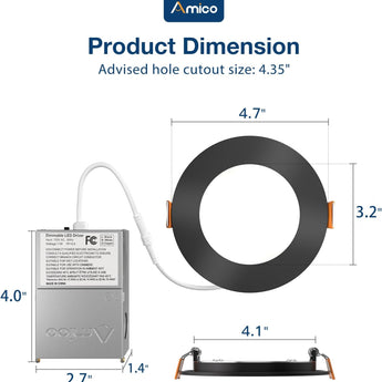 4 Inch Recessed LED Lighting, Slim Design, Selectable CCT, 800 Lumens - 4