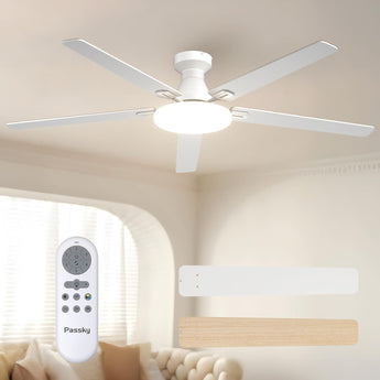 60" Flush Mount Ceiling Fan with Light, Remote, Low Profile, 3CCT Dimmable, Reversible, Quiet DC - 11
