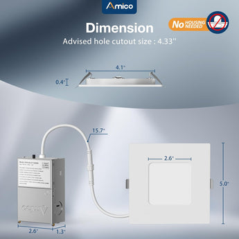 6 Inch Ultra - Thin LED Square Recessed Lighting, Slim Design, 1050 Lumens - 10