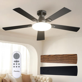 42" Low Profile Ceiling Fan with Light & Remote, Flush Mount, 3CCT Dimmable, Reversible, Quiet, DC Motor - 1