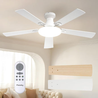 42" Low Profile Ceiling Fan with Light & Remote, Flush Mount, 3CCT Dimmable, Reversible, Quiet, DC Motor - 6