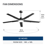 62 Inch Ceiling Fans with Lights and Remote, Indoor/Outdoor Ceiling Fan with 6 Speed, Reversible DC Motor, 3CCT, Dimmable, Noiseless modern Black /Walnut - 8