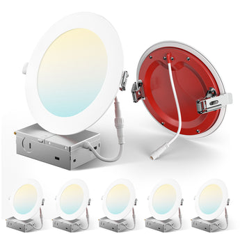 6 Inch Fire Rated LED Recessed Light, 2 Hour Rating, No Tenmat Needed, Canless Wafer, Selectable CCT, 1400 Lumens - 2