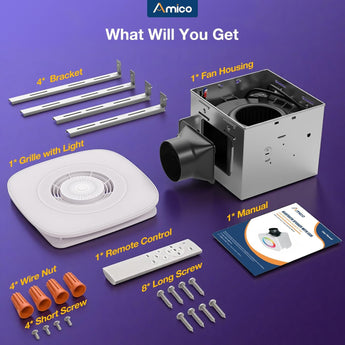 Amico-110 CFM Bathroom Exhaust Fan with Bluetooth Speaker & RGB Light, 1.0 Sone, 2000LM 3-CCT & Music Sync, Remote-6
