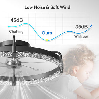 24" Low Profile Fandelier Ceiling Fan with Light & Remote, Flush Mount, Crystal Design, 3 - CCT Dimmable, Modern LED Fan - 8