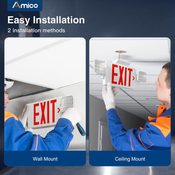 Double - Sided Exit Sign Emergency Light Combo, Two Adjustable LED Heads with Battery Backup, AC 120/277V - 6