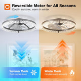 24" Low Profile Fandelier Ceiling Fan with Light & Remote, Crystal Design, 3 - CCT Dimmable, Flush Mount Bladeless Fan - 8