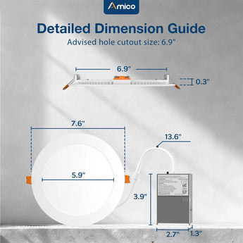 7 Inch Recessed LED Lighting, Slim Design, Selectable CCT, 1300 Lumens - 3