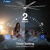 Amico 74 inch Ceiling Fans with Light and Remote, 6 Speed Reversible DC Motor, 3CCT, Dimmable, Quiet, Timer, Large Modern Ceiling Fan for Living room, Indoor/Outdoor - 9