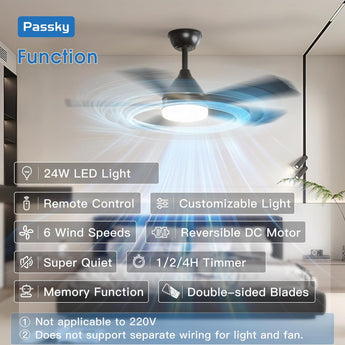 42" Sleek Ceiling Fan with Light, 3CCT Dimmable, Remote, Reversible, Quiet – Bedroom & Living Room - 3