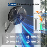 Amico Indoor/Outdoor Wall Mount Fan with Remote, Industrial Waterproof Oscillating Wall Mounted Fan, DC Motor 8 Speeds High Velocity for Garage, Patio, Gym, Warehouse - 6