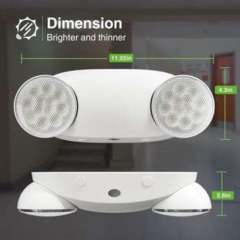 Emergency Lights for Business, with Battery Backup,Hard Wired, UL 924 Certified,AC 120/277V,Two Head Adjustable LED Emergency Lighting - 6