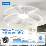 52" Sleek Ceiling Fan with Light, 3CCT Dimmable, Remote, Reversible, Quiet – Bedroom & Living Room - 5