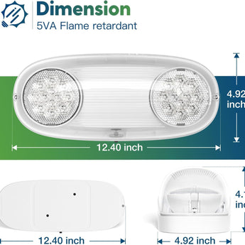 Emergency Lights for Business, with Battery Backup, Hard Wired, UL 924 Certified, AC 120/277V, Two Head Adjustable LED Emergency Lighting, 260 Lumens - 6