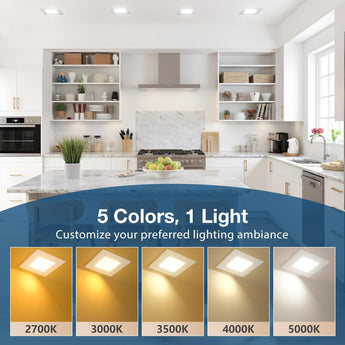 6 Inch Ultra - Thin LED Square Recessed Lighting, Slim Design, 1050 Lumens - 7