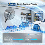 Amico Industrial Wall Mount Fan with Remote Control, DC Motor, 8 Speeds, 8690 CFM High Velocity, Oscillating Shop Fan with Timer for Gym, Patio,Garage, Outdoor - 8
